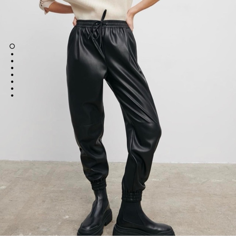 Zara black faux leather sweatpant trouser